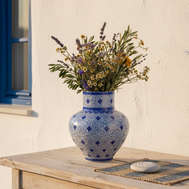 The Cobalt Symphony This 50cm Handmade Ceramic Iznik Halic Style Vase represents the purest form of Ottoman elegance. It...