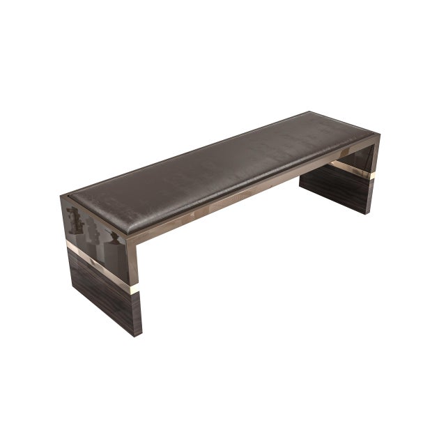"Galeone" Bench With Stainless Steel, Walnut and Bronze Details For Sale - Image 9 of 9