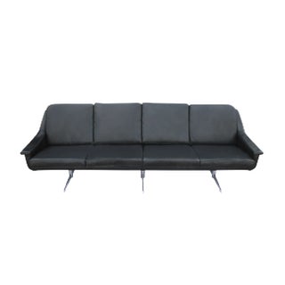 Black Leather 4-S Sofa, 1960s For Sale