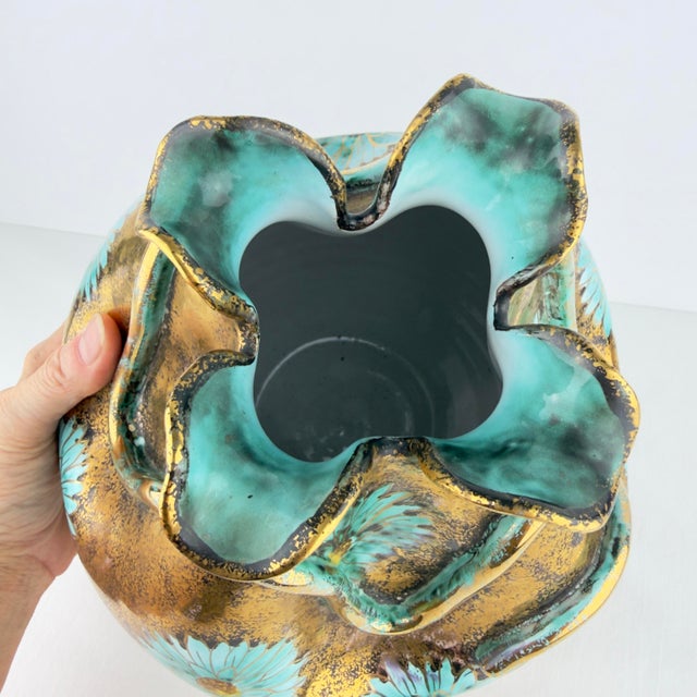 Midcentury Jw Co Hand Painted Gilt Vase For Sale - Image 9 of 12