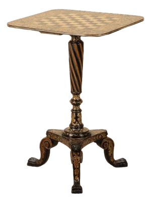 Regency Penwork Tripod Games Table, 1820s