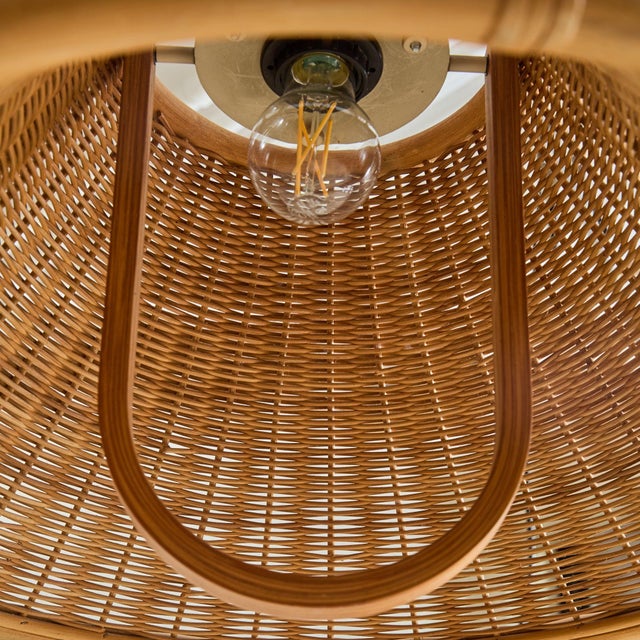 1970s French Wood + Rattan Pendant For Sale - Image 10 of 11