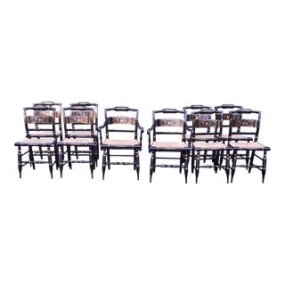 1990s Hitchcock Pillow Back Harvest Chairs Set of 10 For Sale