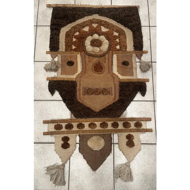 MCM Fiber Art Wall Hanging After Don Freedman the Buffalo c 1970 made from natural fibers jute, wool and cotton on a...