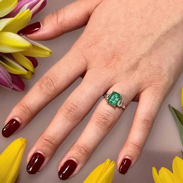 Natural Emerald Sapphire Ring 6.25 14k White Gold 3.49 TCW Certified For Sale - Image 12 of 14