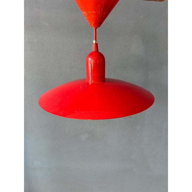 Small Vintage Space Age Red Metal Pendant Lamp For Sale - Image 12 of 13