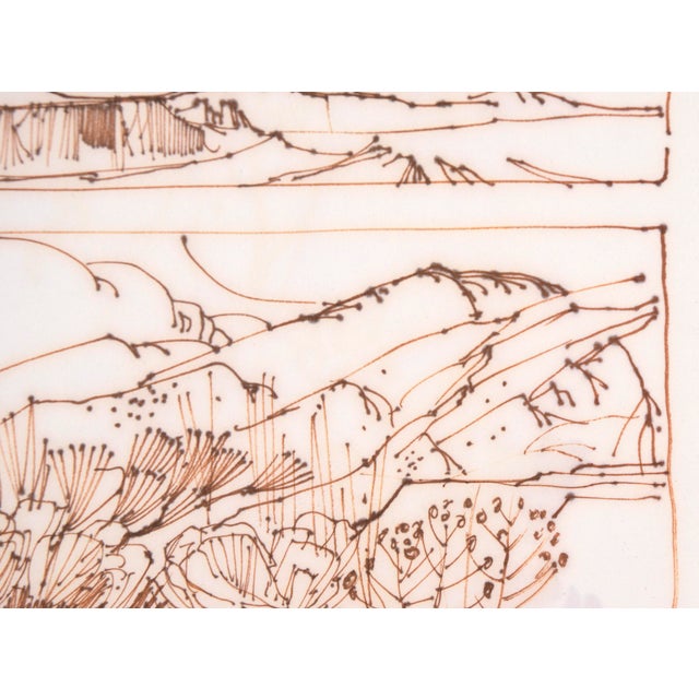 Paper Two High Desert Landscapes - Line Drawing in Sepia-Toned Ink by Laurence Sisson For Sale - Image 7 of 8