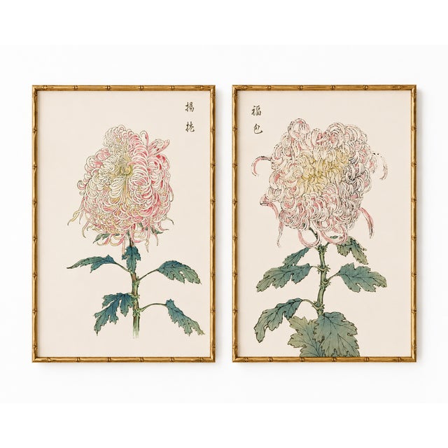 Whispering Petals Diptych – Vintage Japanese Botanical Prints (Set of 2), 36" X 54" For Sale - Image 4 of 10