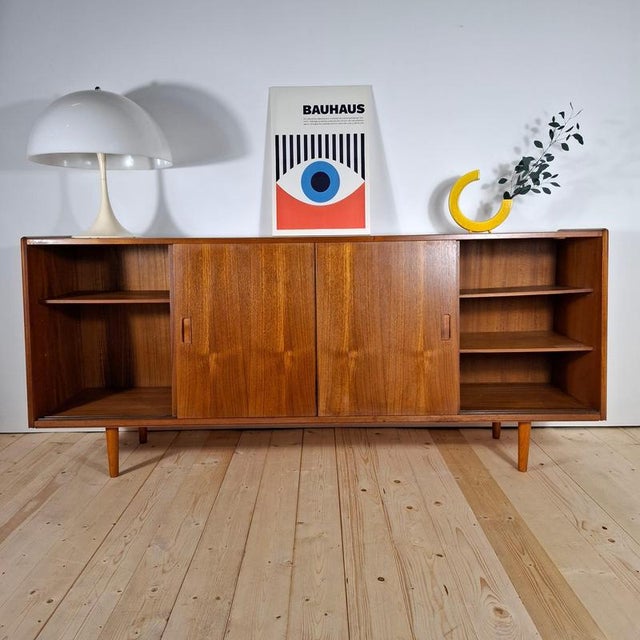 Vintage Danish Teak Sideboard with Sliding Doors For Sale - Image 4 of 6