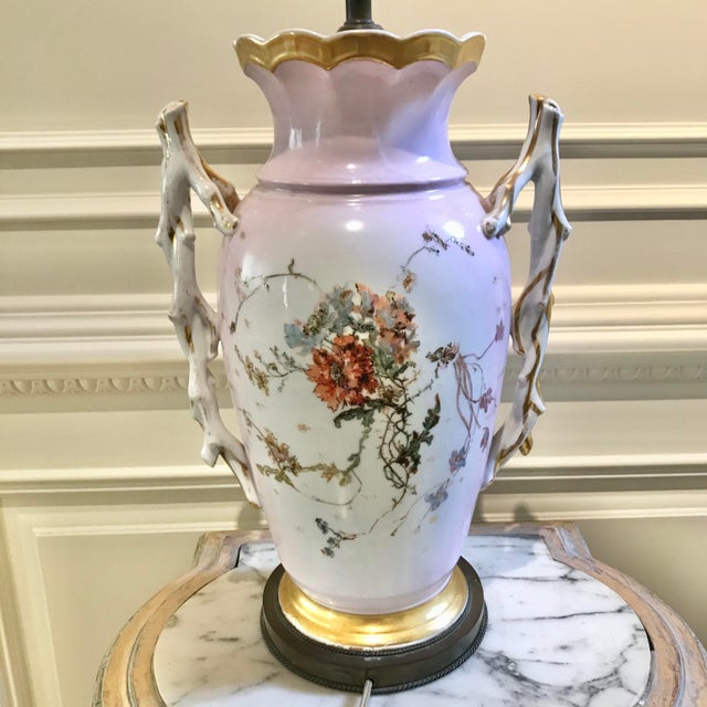Antique Pink, White, Pastel Colored Urn Form Lamp, With Gold Highlights For Sale In New York - Image 6 of 10