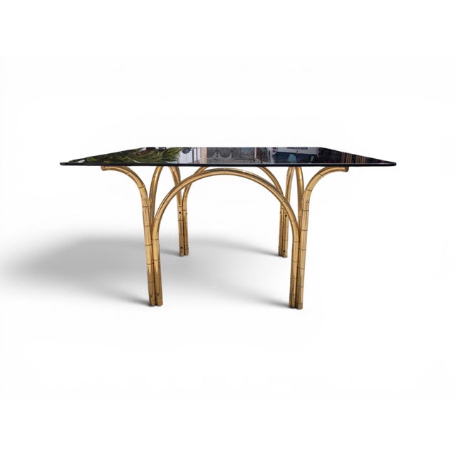 Vintage Italian Smoked Glass and Brass Table, 1970s For Sale - Image 4 of 9