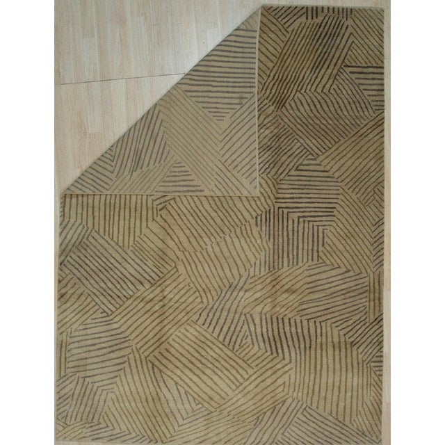 Contemporary 9x12 Brown Hand-Knotted Wool Striated Earthscapeist Design Carpet Rug For Sale - Image 3 of 7