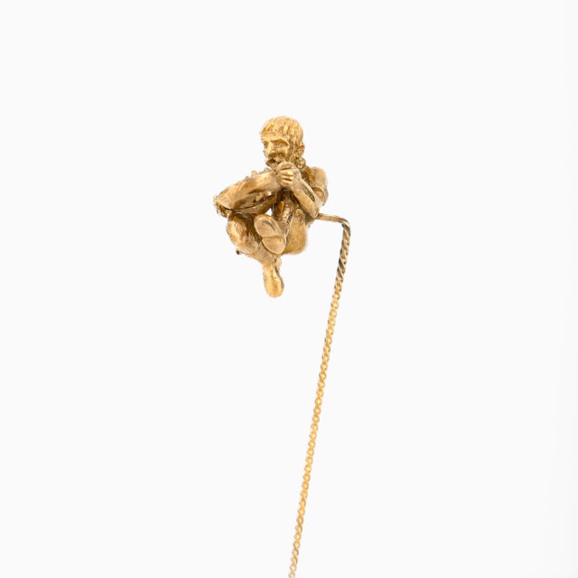 Antique 9k Gold & Diamond Figural Gold Panning Miner Stick Pin For Sale - Image 9 of 15