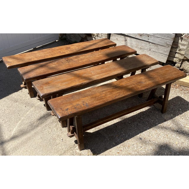 Rustic Oak Farmhouse Bench, 1950s For Sale - Image 10 of 18