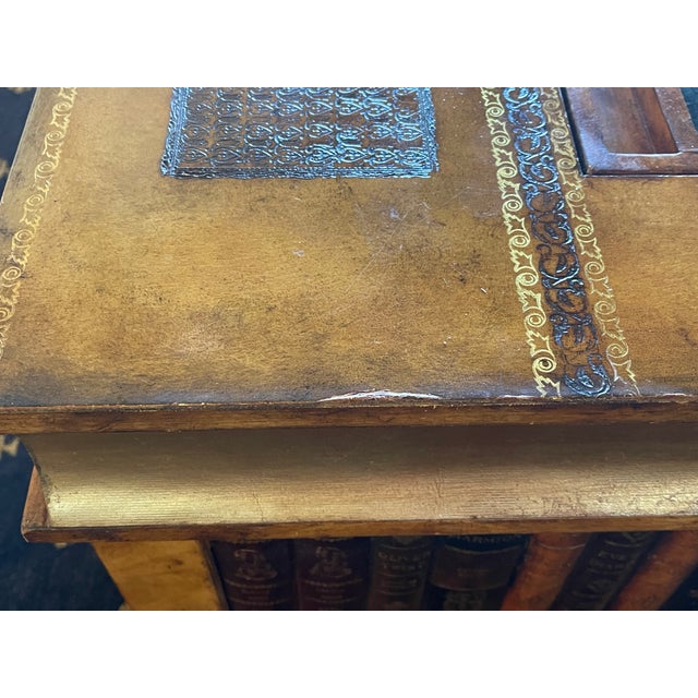1990s Maitland-Smith Leather Stacked Books Game Table / Trunk Coffee Table With Backgammon & Checkers Board For Sale - Image 13 of 18
