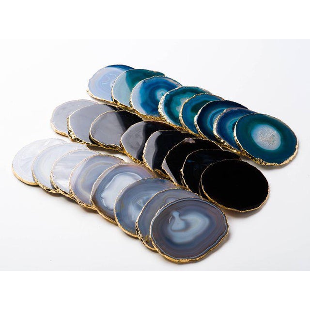 Set of Eight SemiPrecious Teal Gemstone Coasters in Wrapped in 24