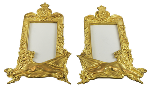 Gilt Bronze Picture Photo Frames with Lions and Royal Crowns, 1930s