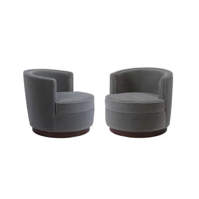 Dunbar Furniture Early Grey Mohair Swivel Chairs by Edward Wormley for Dunbar, Restored - A Pair For Sale - Image 4 of 11