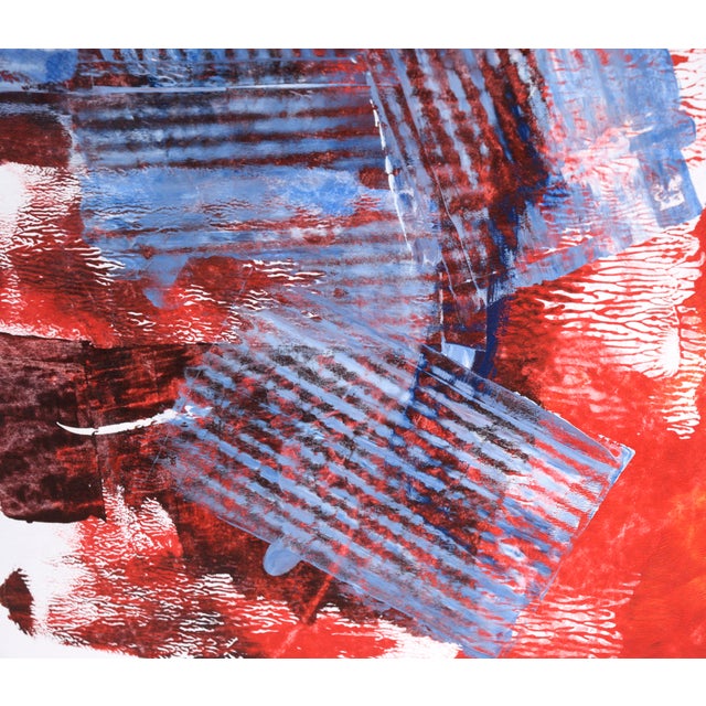 1980s Blue Striped Abstract Expressionist Composition in Acrylic on Paper by Ricardo De Silva For Sale - Image 5 of 5