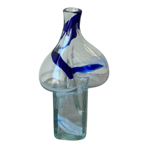 Mid-Century Art Glass Vase With Blue & White Swirls — Hand-Blown Sculptural Form 1960s