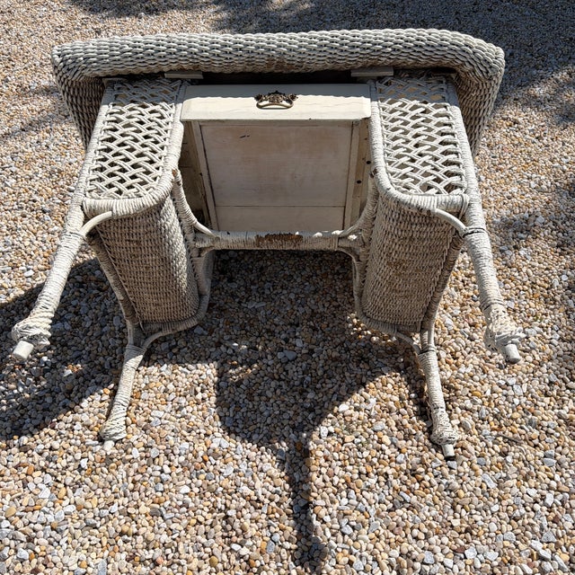 Wood White Wicker Table Desk With Drawer Shabby Chic For Sale - Image 7 of 11