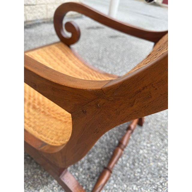 Late 20th Century Colonial Revival Walnut Scroll Arm Caned Lounge Chair For Sale - Image 9 of 12