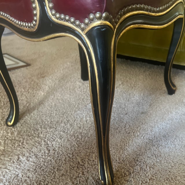 John Widdicomb Louis XV Style Ebonized & Gilt Writing Desk With Tooled Leather Top and Matching Chair, 1950s Grand Rapids For Sale - Image 11 of 12
