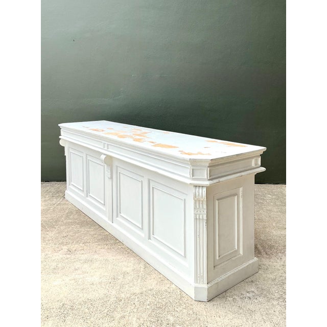 Late 20th Century Vintage Architectural Distressed Wood Display Counter For Sale - Image 5 of 13
