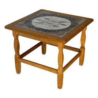 Oak Tile End Table With Inset Ceramic Top Danish Mid-Century Modern 1960s For Sale