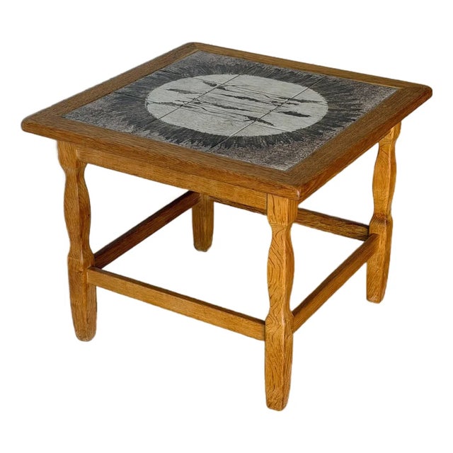 Oak Tile End Table With Inset Ceramic Top Danish Mid-Century Modern 1960s For Sale