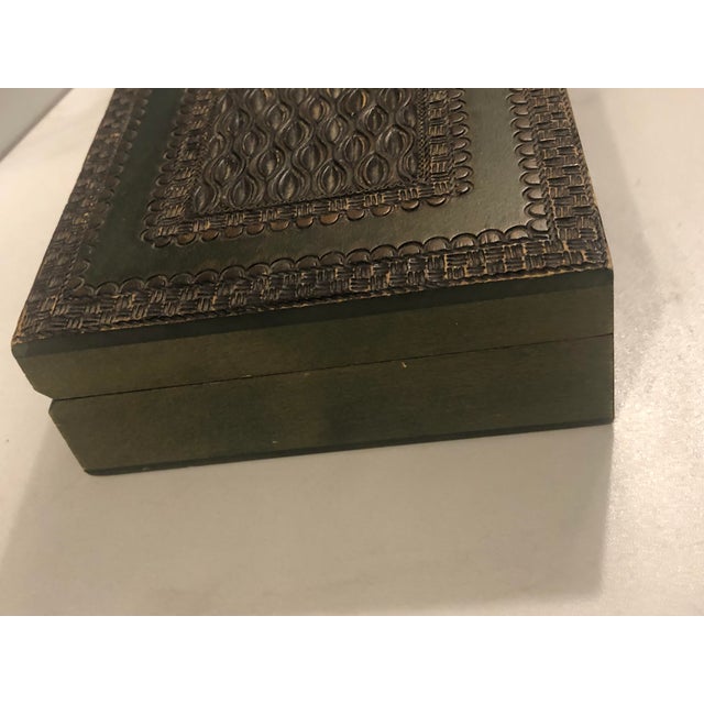 Folk Art Vintage Olive Green Tramp Art Box For Sale - Image 3 of 12