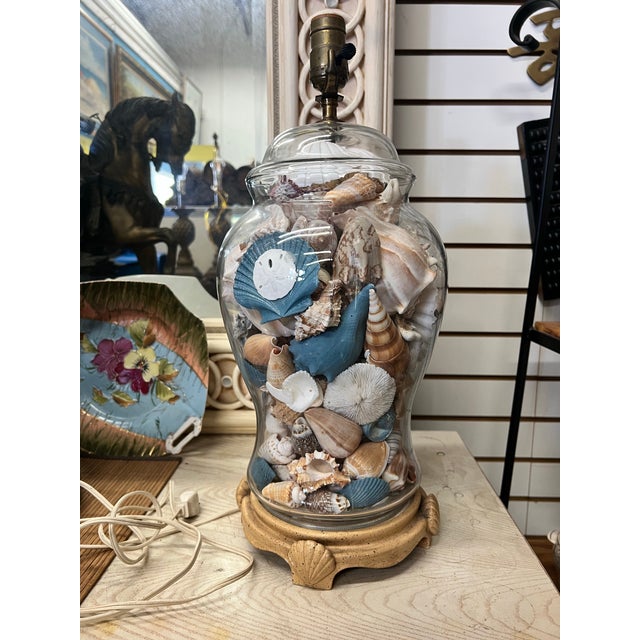 Contemporary Vintage Coastal Shell Lamp For Sale - Image 3 of 7