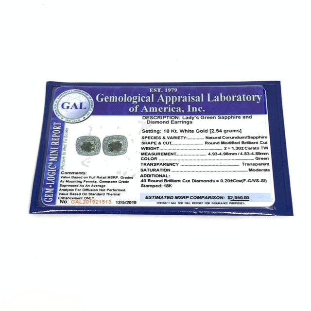 Diamond Sapphire Earrings 18k White Gold 1.50 TCW Certified For Sale In New York - Image 6 of 8