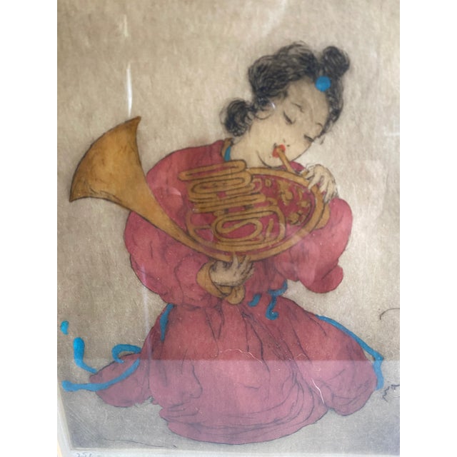 Paper Antique Pair of Signed and Numbered Prints of Asian Figures For Sale - Image 7 of 12