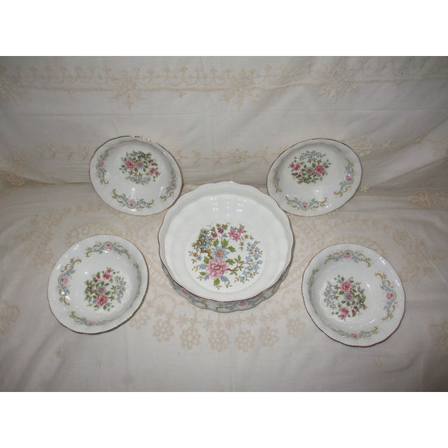 French Vintage Royal Standard England Fine Bone China " Mandarin" Salad Bowl Set of 5 For Sale - Image 3 of 10