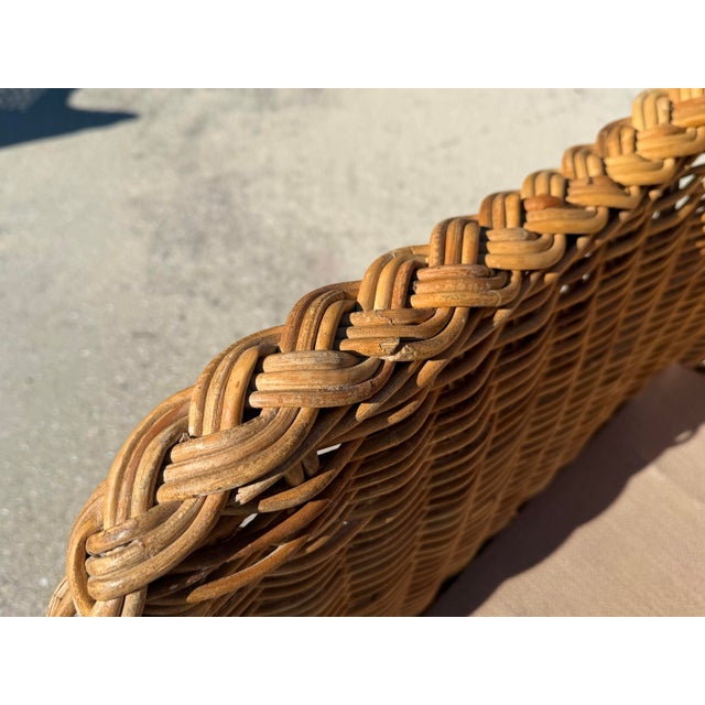 Vintage 72” Handwoven Rattan Sofa With Large Braid Trim For Sale - Image 12 of 12