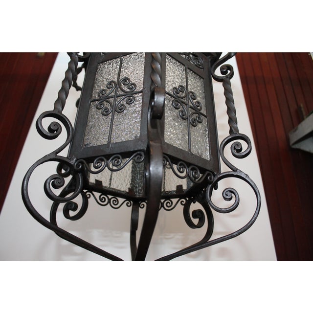 Large Wrought Iron Porch Lantern For Sale - Image 5 of 14