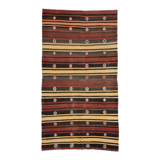 Red & Yellow & Black Vintage Kilim Rug For Sale