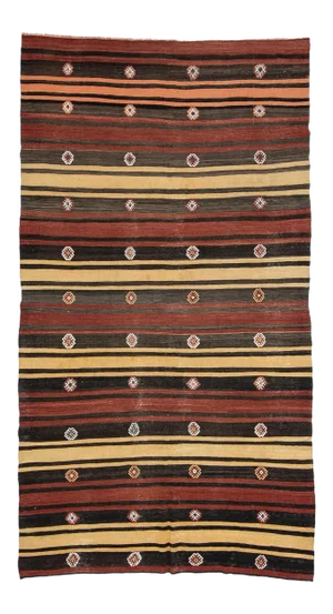 Red & Yellow & Black Vintage Kilim Rug