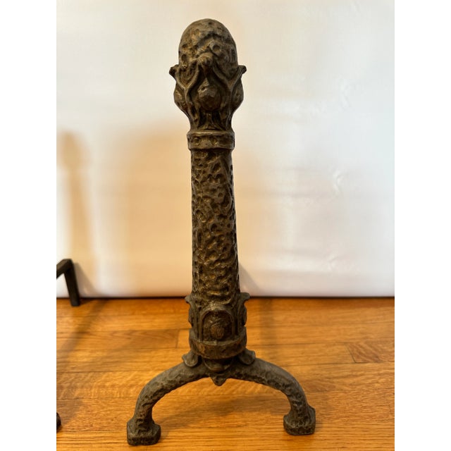 1900 - 1909 Antique Art Nouveau Cast Iron Andirons by Ohio F & M Co., Circa 1900–1920 For Sale - Image 5 of 10