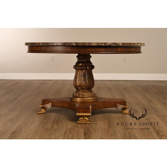 Drexel Neoclassical Revival Round Marble Top Pedestal Dining or Center Table With Claw Feet For Sale - Image 11 of 18