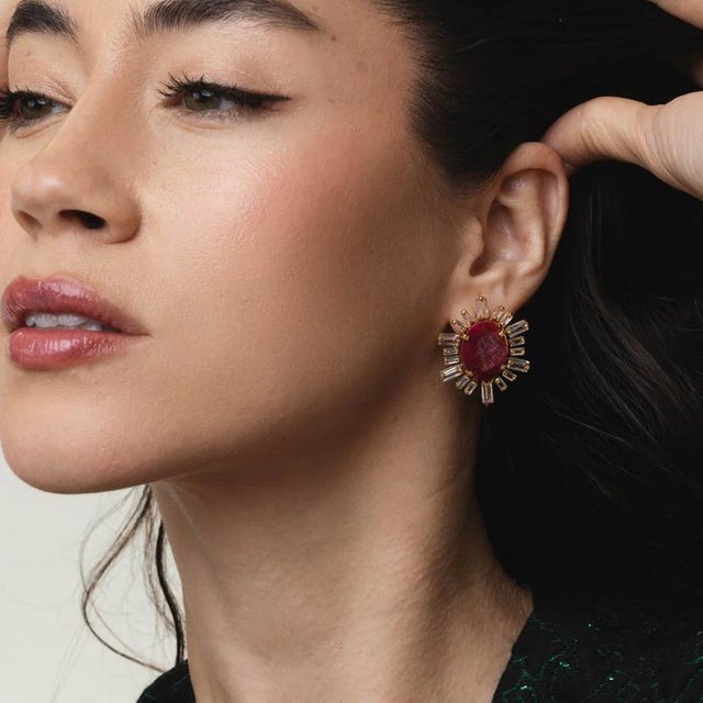 Contemporary Catherine Earrings (Red) (Pierced French Clip) For Sale - Image 3 of 3