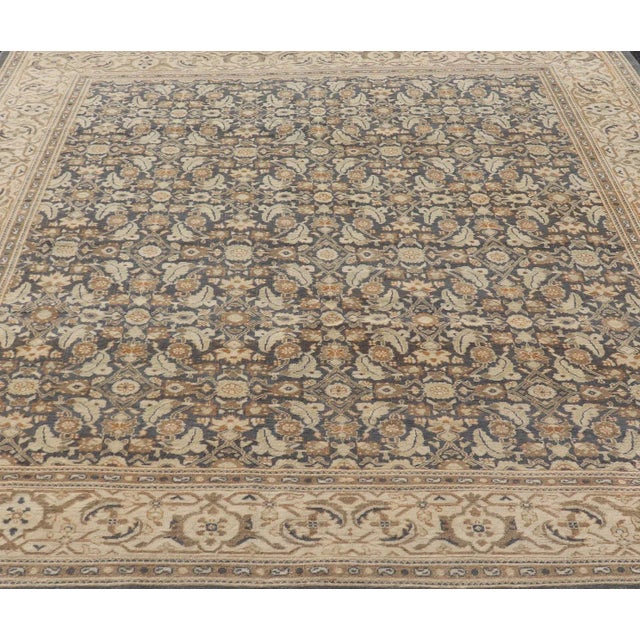 Modern Tabriz Design With Sub-Geometric Herati Design on a Blue Background For Sale - Image 4 of 12