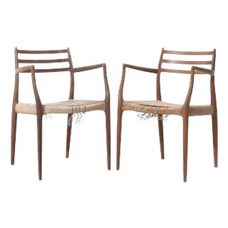Niels Moller Model 62 Mid Century Danish Teak Captains Chairs - Pair For Sale