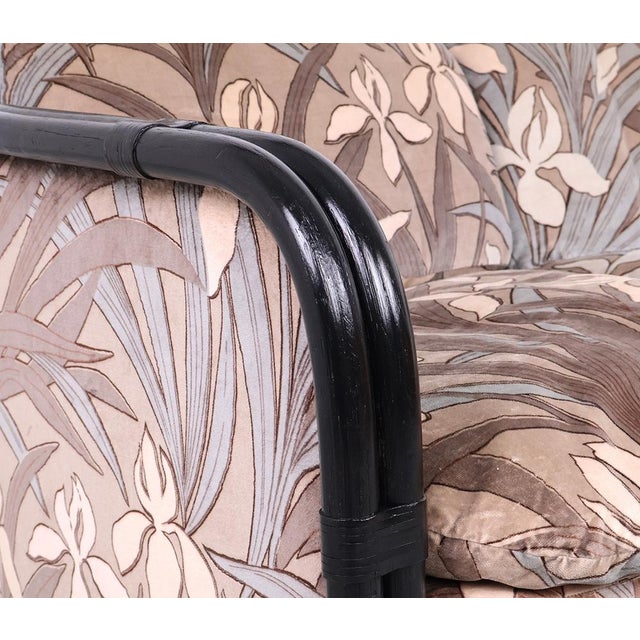 Black Vintage Bamboo 2-Seater Sofa with Floral Velvet Fabric, 1970s For Sale - Image 8 of 15