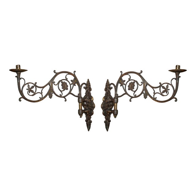 Antique Gilt Bronze Very Large Candle Sconce Wall Light Holders, 1860, Set of 2 For Sale