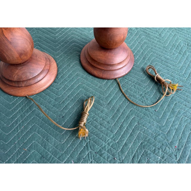Vintage Mid-Century Sculptural Turned-Wood Table Lamps - Pair For Sale - Image 16 of 17