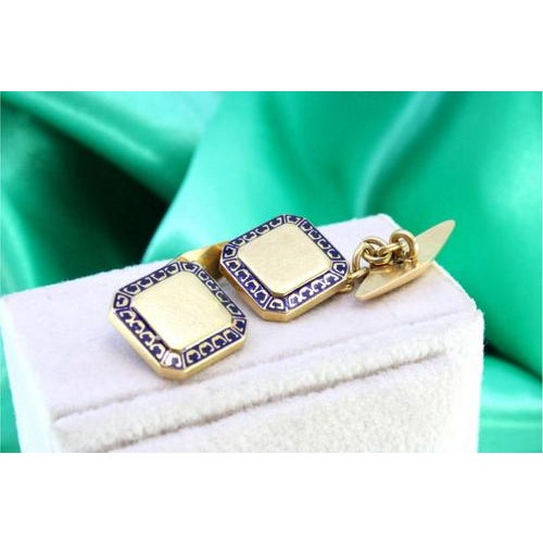 Yellow Gold Cufflinks with Enamelled Applications, Set of 2 For Sale - Image 3 of 6