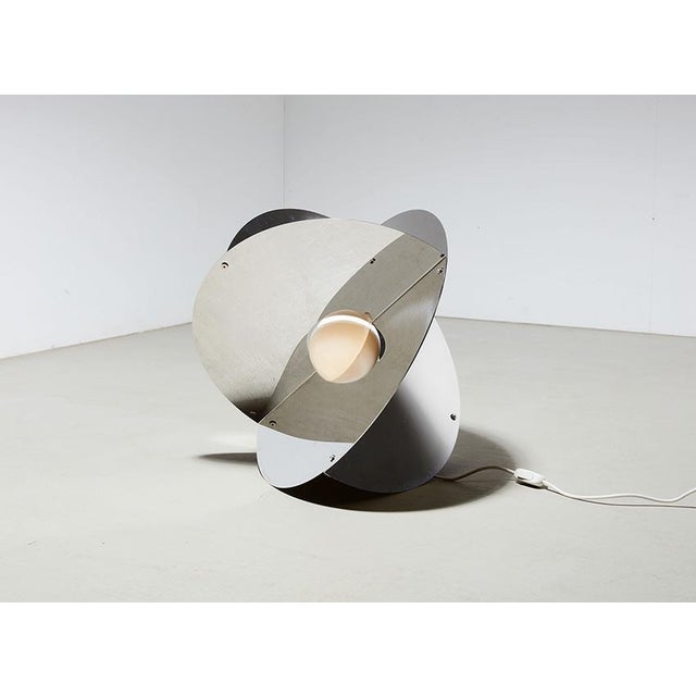 Rare Luna table lamp, designed by Rinaldo Cutini for New Lamp Italy ca. 1970. The lamp is composed of 3 stainless steel...