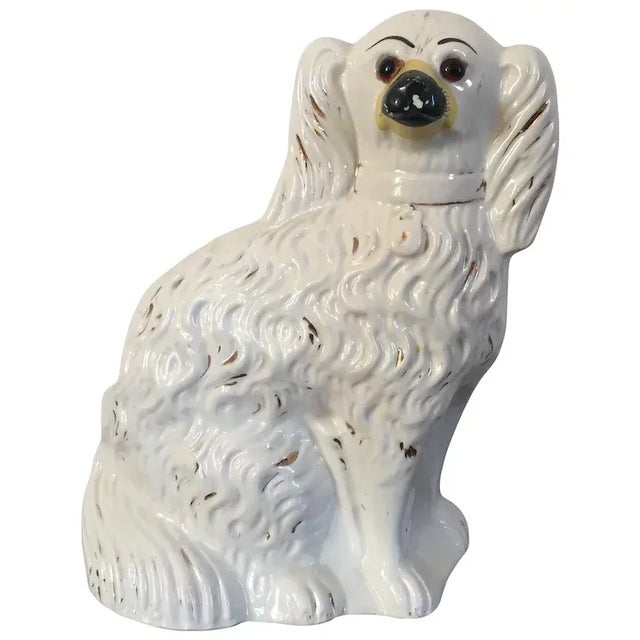 Large 19th Century English Victorian Staffordshire Pearlware Spaniel Dog with Glass Eyes For Sale - Image 11 of 11